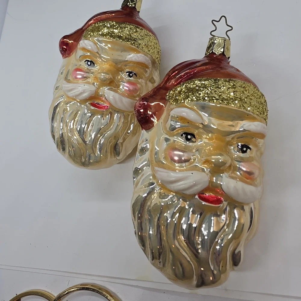 Set Of 2 Old World Christmas Gold Copper Hat Santa Heads Ornaments - Picture 3 of 7
